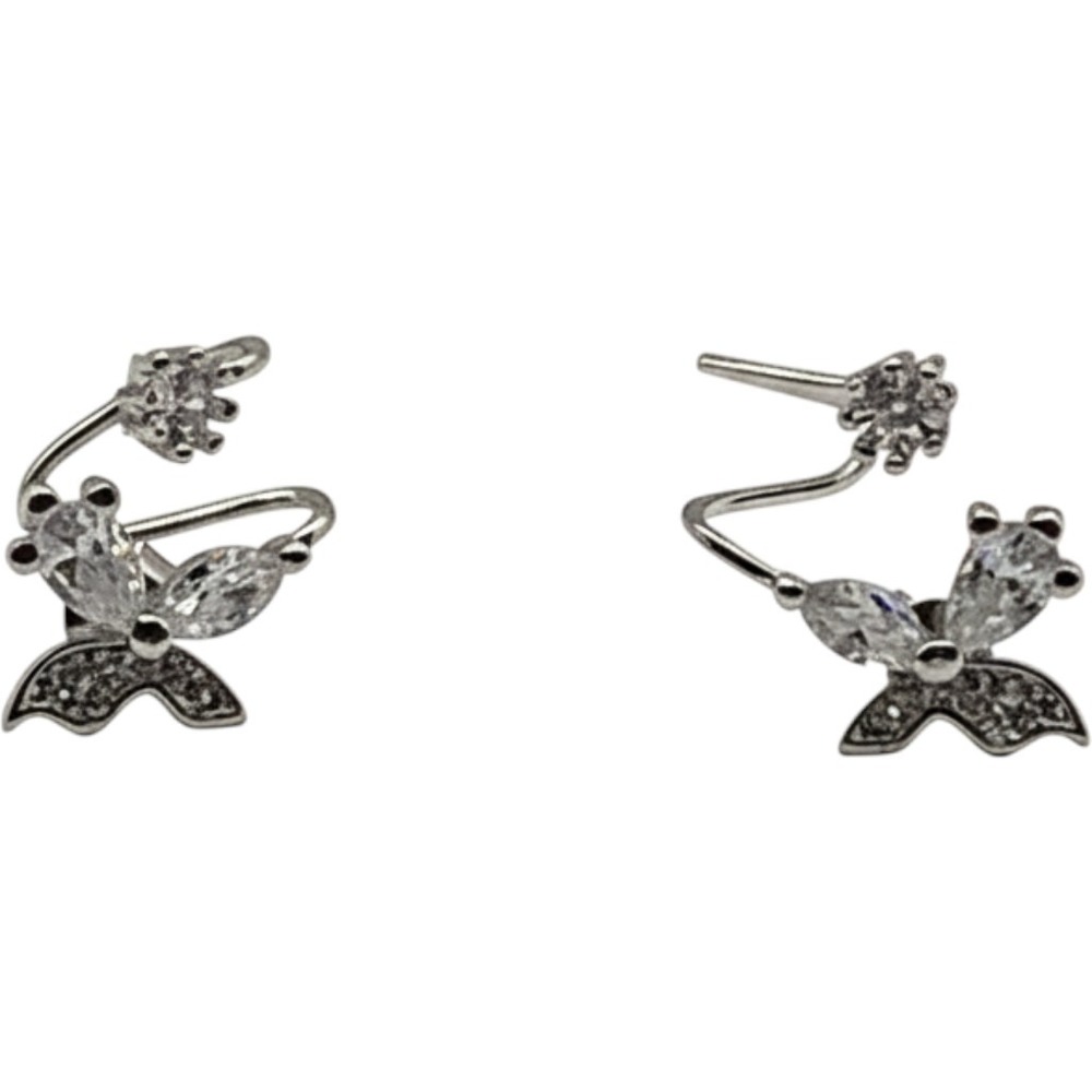 Sterling Silver Flower Fairy Ear Cuff Wrap Clip Women's Butterfly Cubic Zirconia